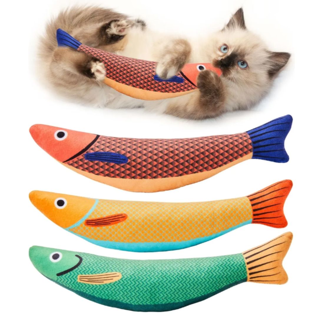 Pack 3 Peces Peluche Juguete Con Catnip Para Gato 24 Cm