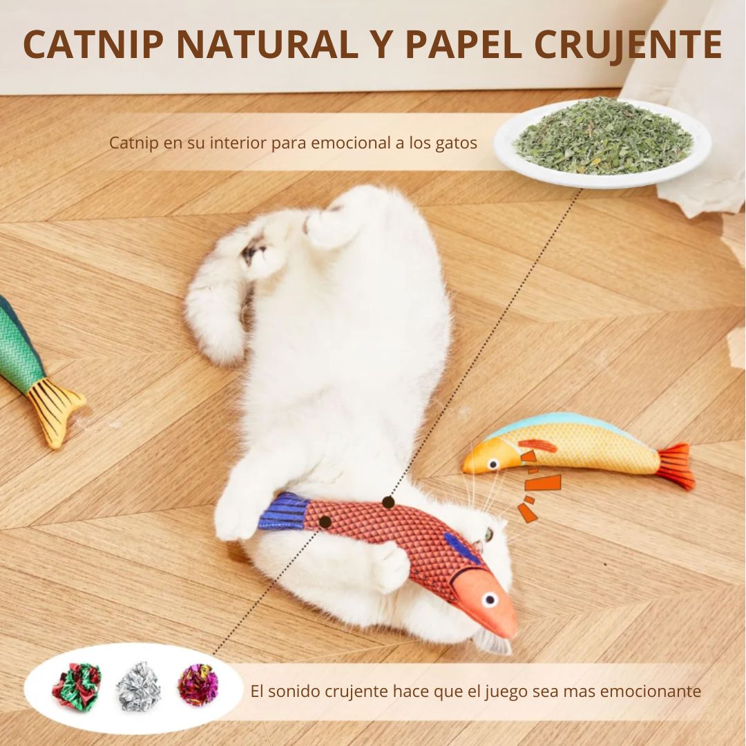 Pack 3 Peces Peluche Juguete Con Catnip Para Gato 24 Cm